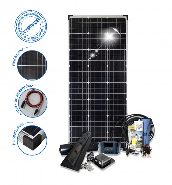 Solarset 100 Watt Komfort S für Wohnmobile Halterungen aus ALU